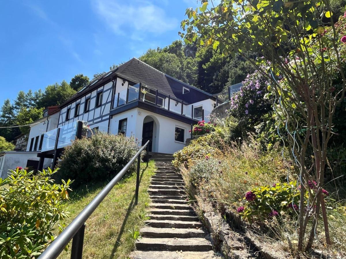 Saechsische-Schweiz-Ferienhaus-Wohnung-1-Mit-Elbblick-Sauna-Und-Kamin Königstein an der Elbe Exteriör bild